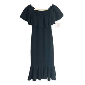 NWT LuLaRoe Cici Off The Shoulder Ruffle Dress Solid Black Sleeveless Sz XXS